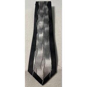 Enzo Brunatti Necktie Black Gray Wavy Pattern Silk Men's Tie Xtra long 67.5"‎